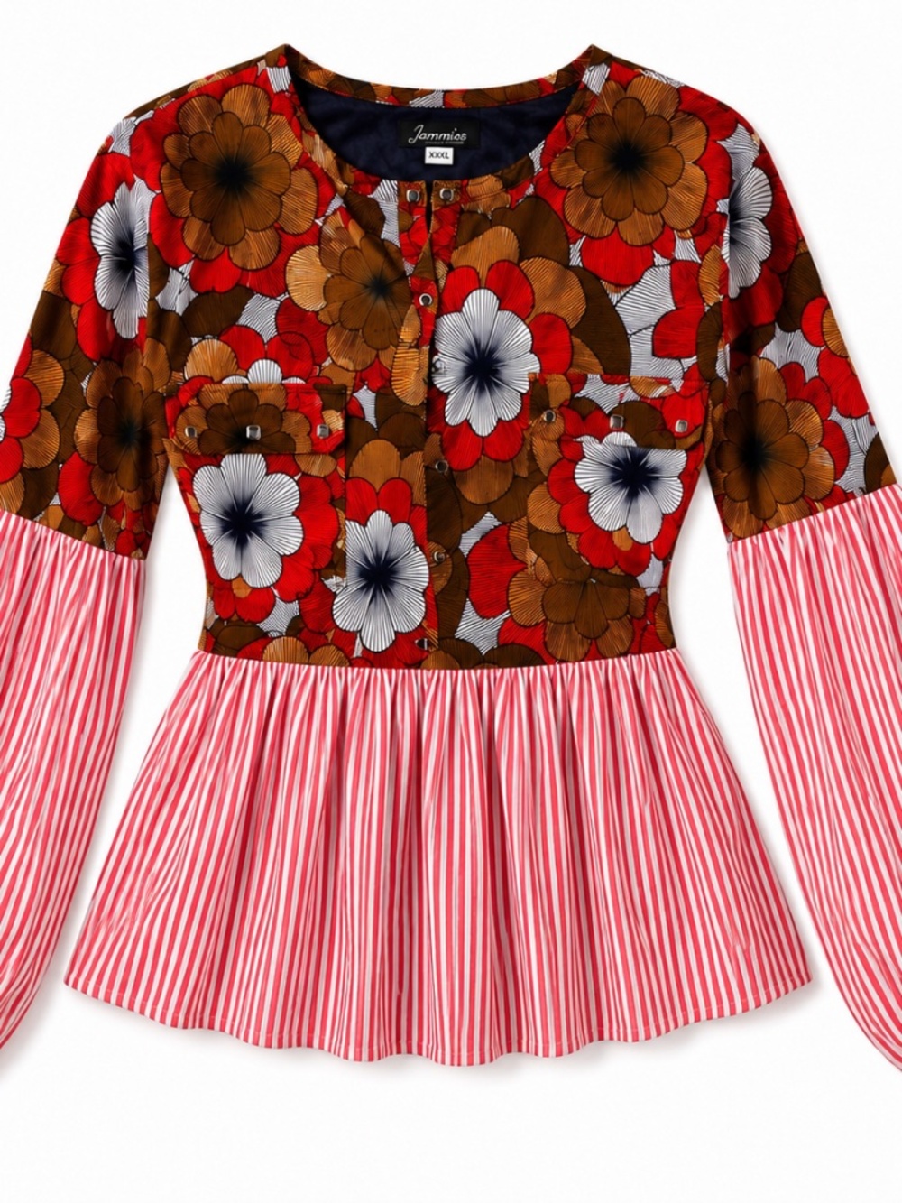 Blouse -unique, Colorful fitted and flair striped, and floral blouse